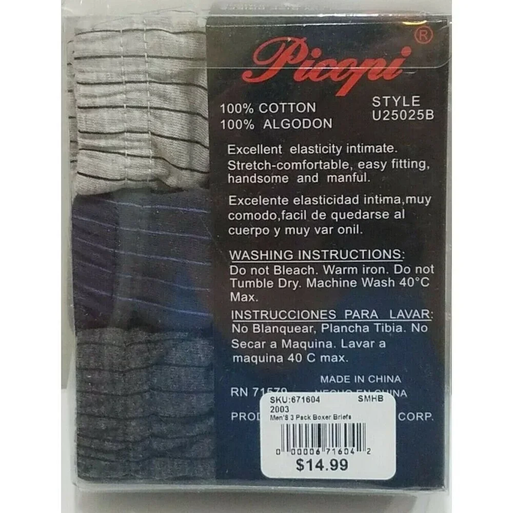 Picopi Men's Low-Rise Briefs 3 Pack Multi Color Stripe 100% Cotton Small New